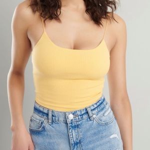 garage yellow ribbed bungee cami